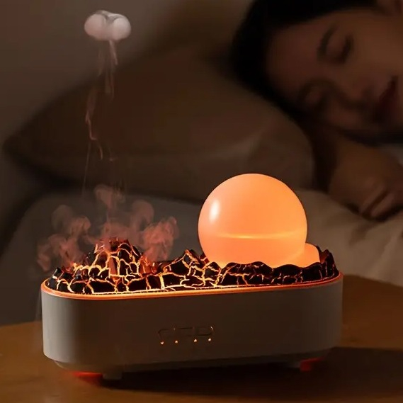(200ml) Vulkan USB Luftbefeuchter Aroma Öl Diffuser mit LED Beleuchtung - Weiss / Schwarz