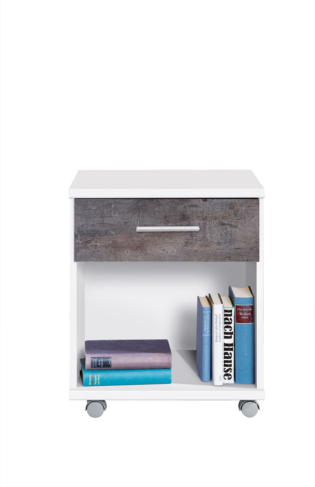 Rollcontainer Joker Weiß/Absetzung Beton-Optik Lichtgrau 46 x 59 x 45 cm