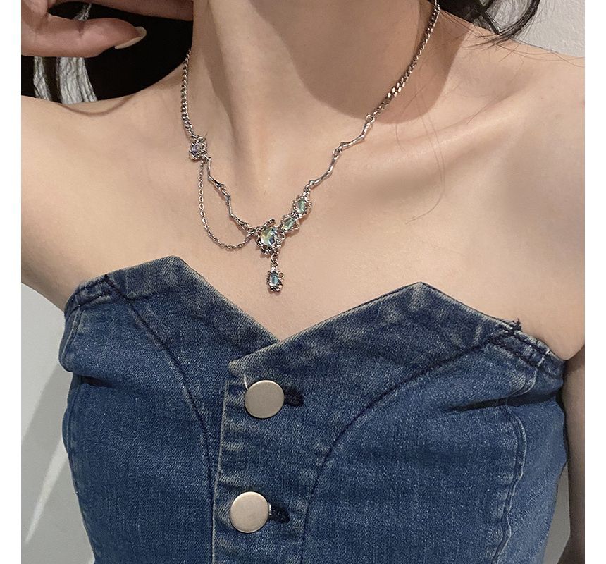 Gemsha - Onregelmatige maansteen hanger legering ketting