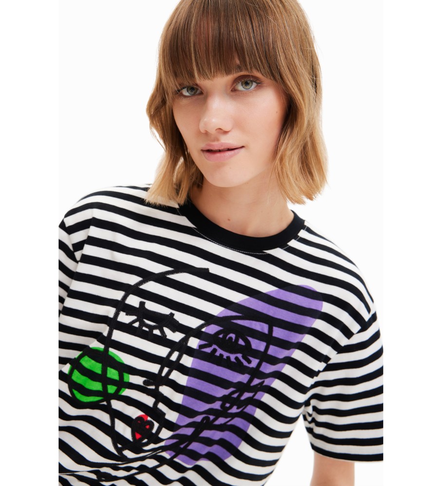 Camiseta listrada Desigual Arty Face preta