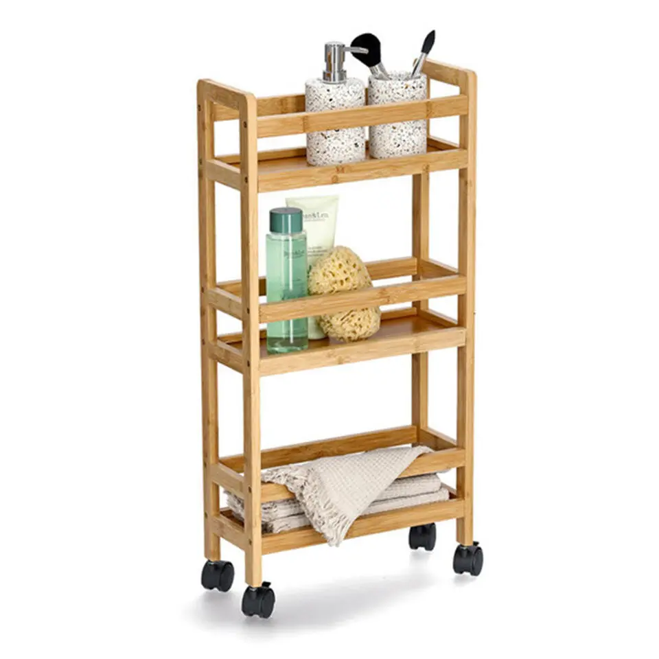 Zeller Keuken Trolley - met 3 niveaus - bruin - bamboe hout