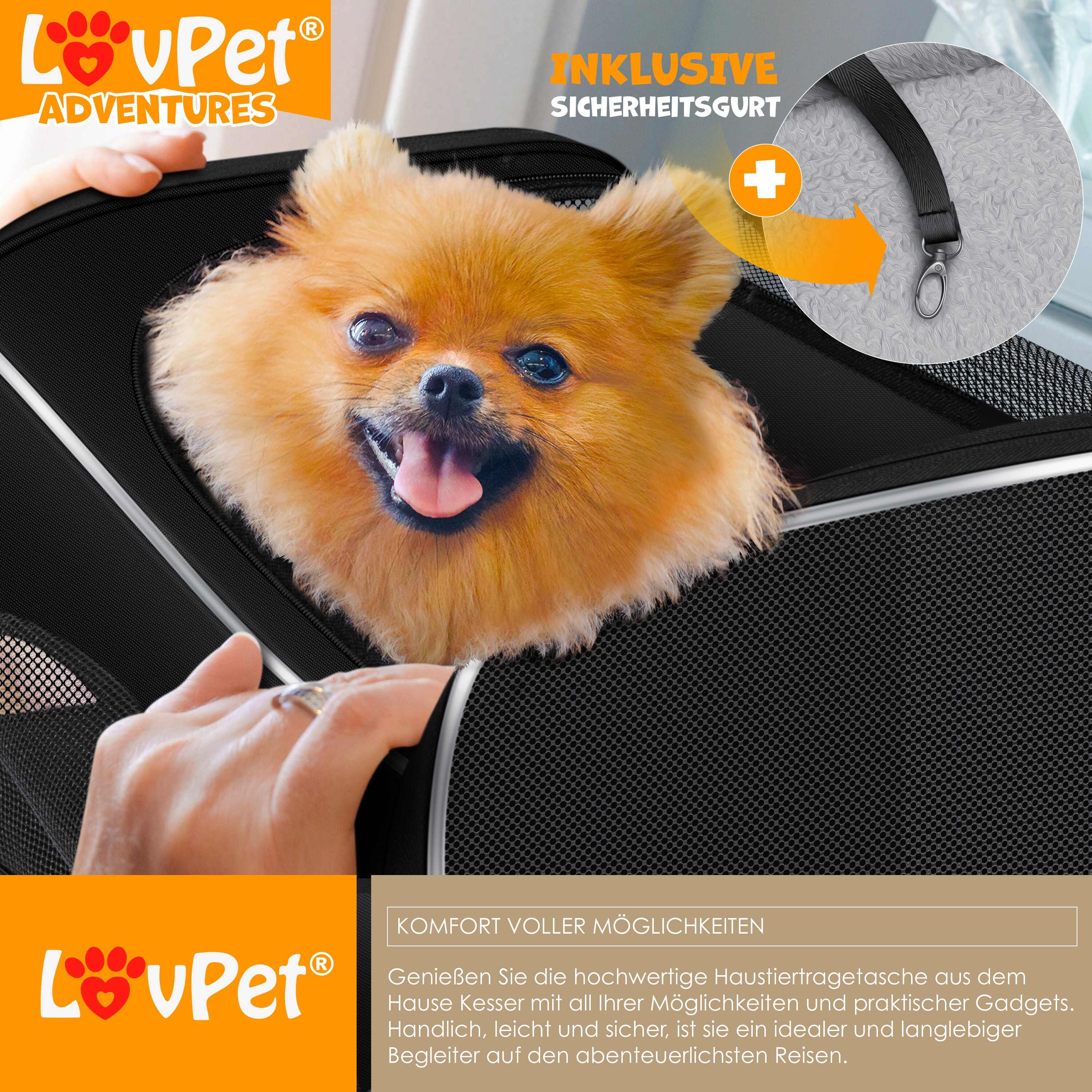 LOVPET® Hundebox Hundetasche Transportbox 2in1 Hunde & Katzentasche Hundetransportbox inkl. Pet-Kissen + 3x Beutelrollen + Napf 44x31x36xm Transporttasche für Haustiere, Haustiertransportbox