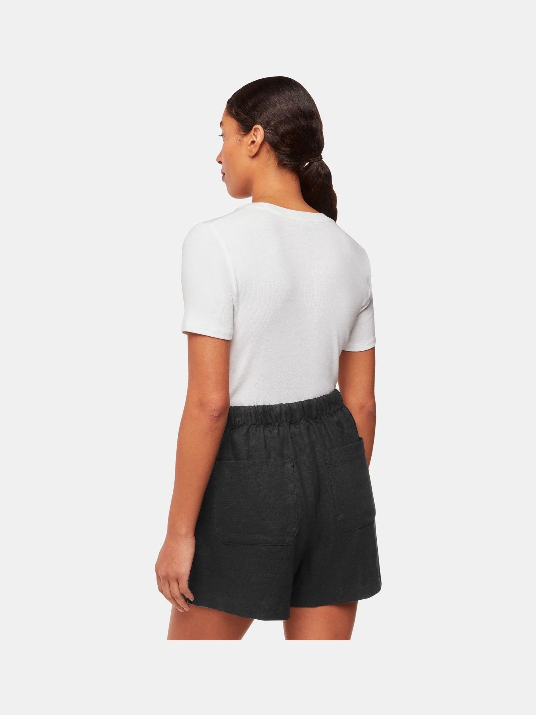 Zwart - Whistles linnen short met elastische tailleband