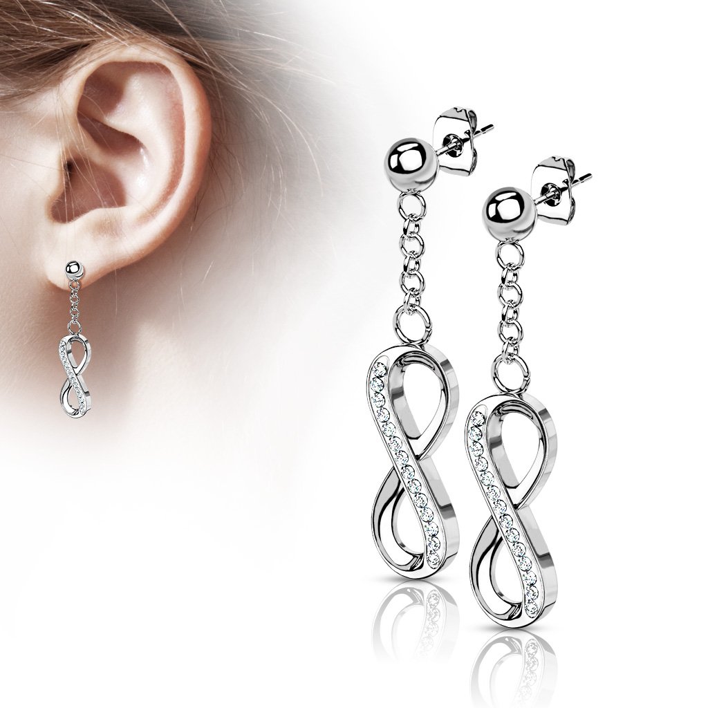 (1 Paar) 316L Chirurgenstahl Ohrringe Ohrstecker mit Infinity Anhänger - Silber