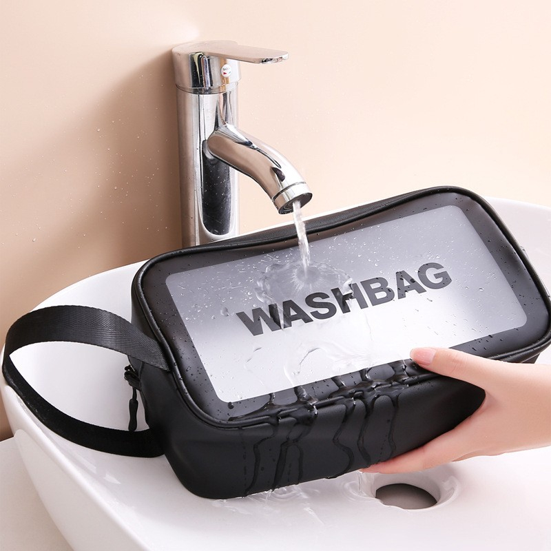 (26x15x9cm) Kosmetik Make Up Tasche Necessaire Organizer Bag - Schwarz / Transparent