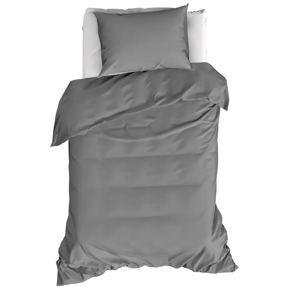 Moodit Dekbedovertrek Basil Grey - Eenpersoons - 140 x 220 cm - Katoen
