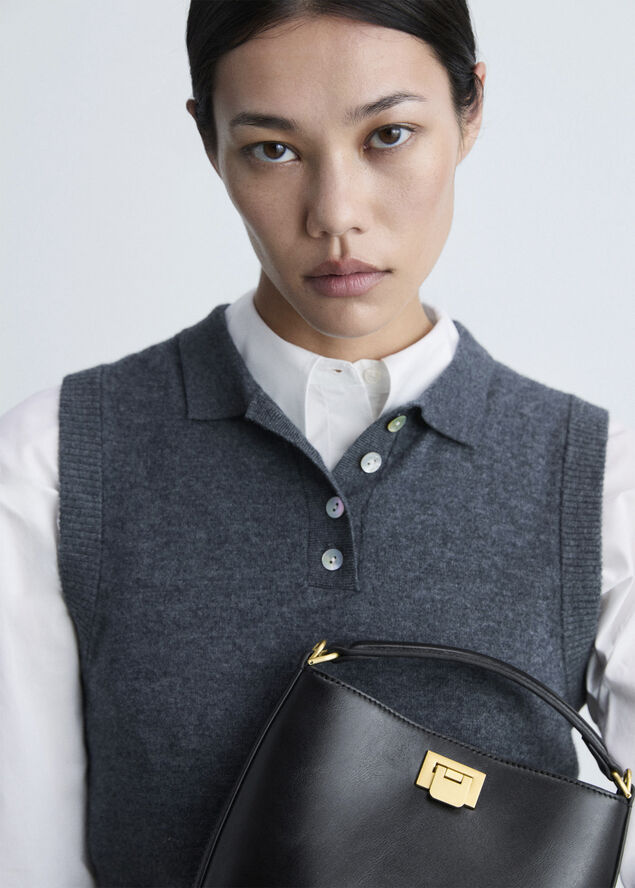 MANGO Mini shopper bag with metallic deta Black