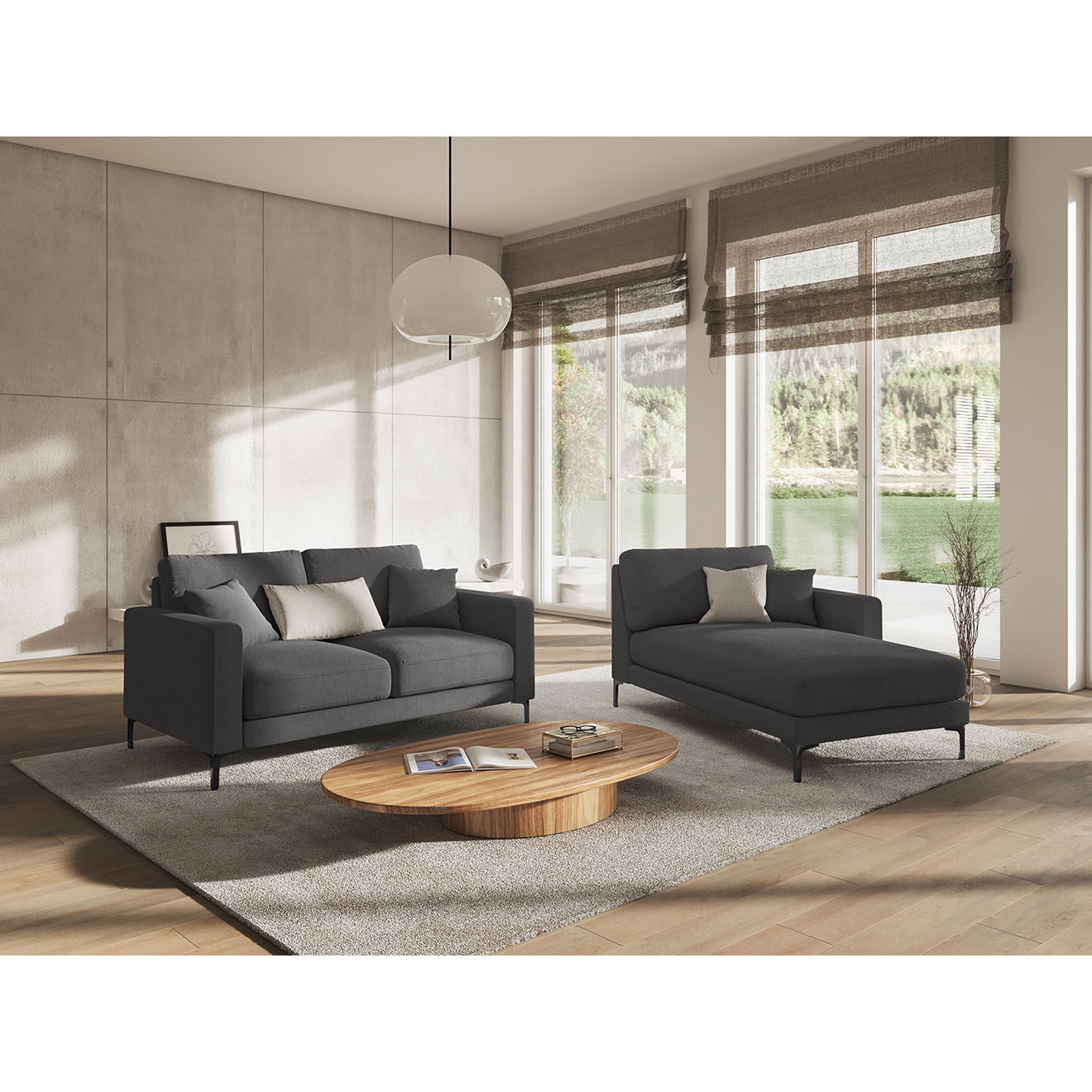 Mazzini Sofas Chaise Longue Droite Venus gris foncé - 160x104x90 cm
