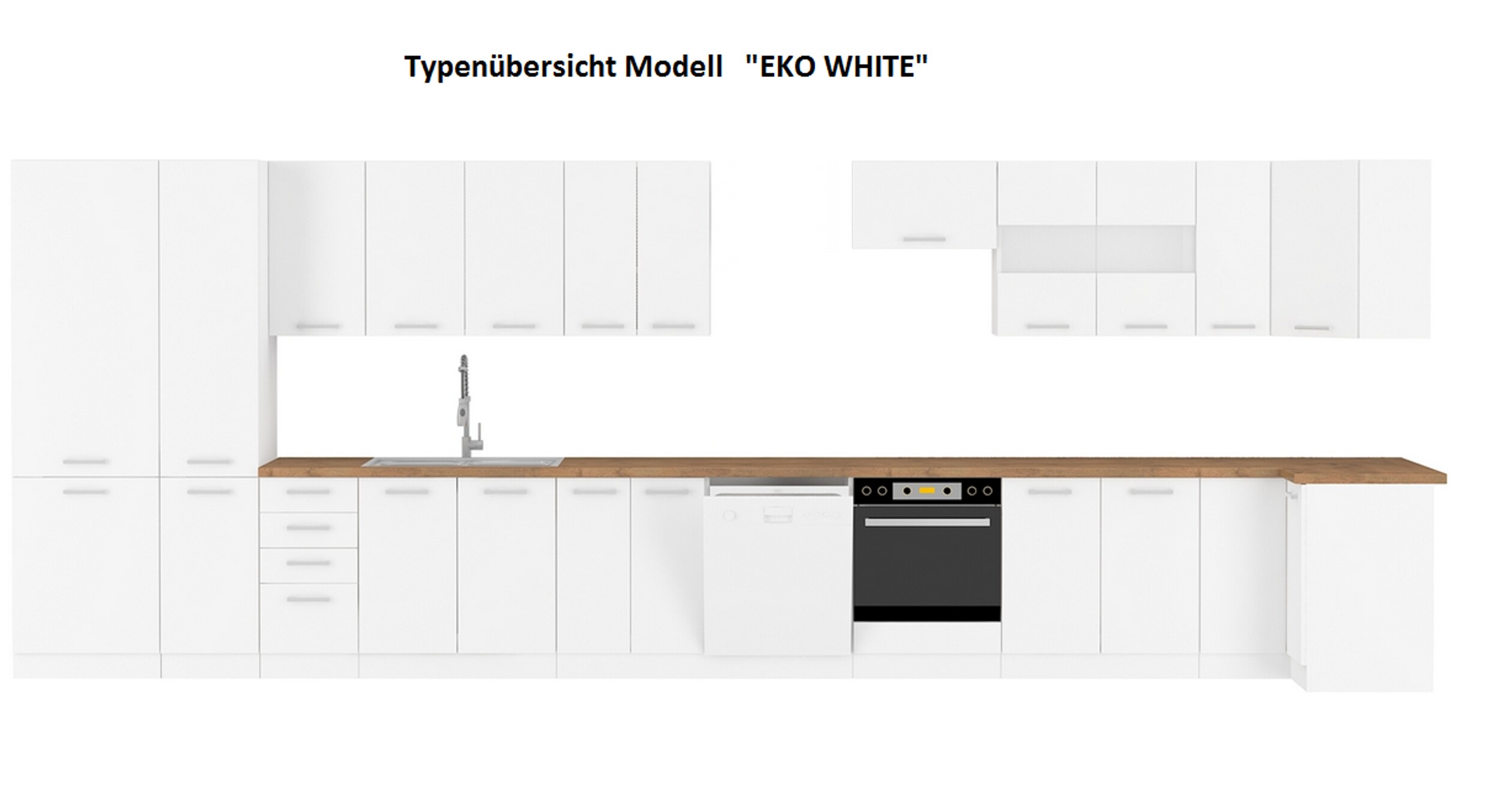 Küche Eko White Basic 240cm weiß Küchenzeile Küchenblock Einbauküche Singleküche