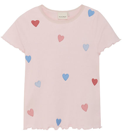 Minymo T-Shirt - Pink Dogwood m. Herzen