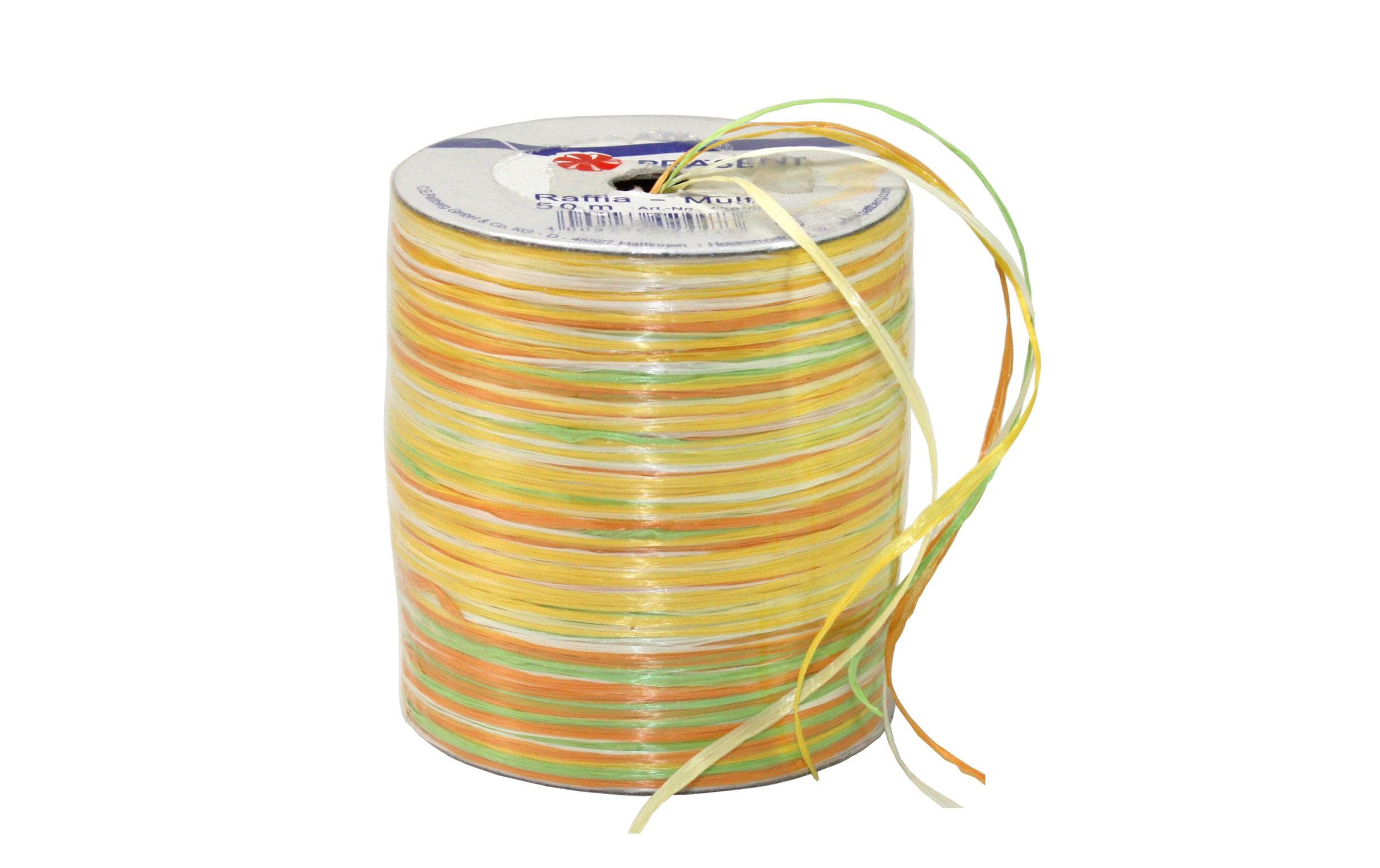 Geschenkband Raffia Multi 50 m, Gelb/Grün/OrangeBand für Geschenke