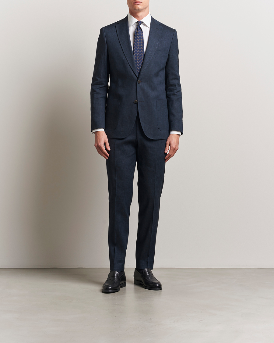 Morris Heritage Linen Suit Trousers Navy