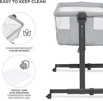 Kinderkraft Neste Up 2 Bedside Crib, Light Grey