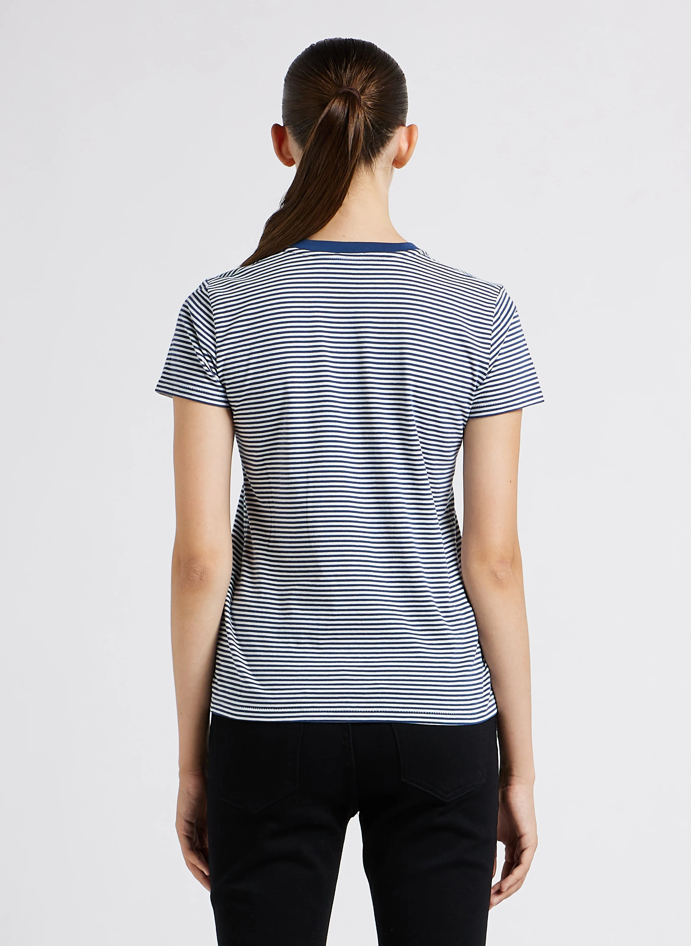 Tee-shirt col rond rayé en coton | Bleu