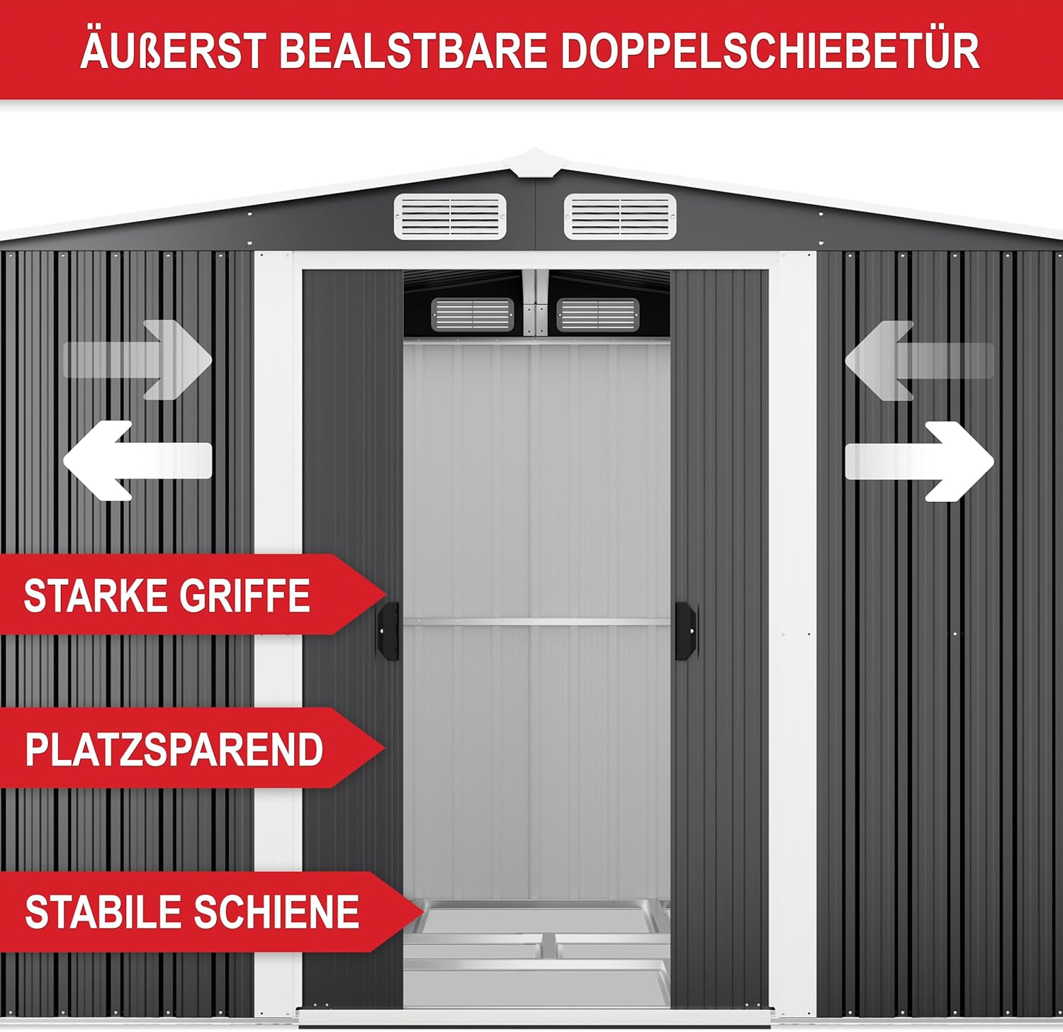 Premium Metall Gerätehaus mit Fundament & Schiebetür – Geräteschuppen Gartenhaus Metallgerätehaus in anthrazit – 3 Größen zur Wahl (8m2)