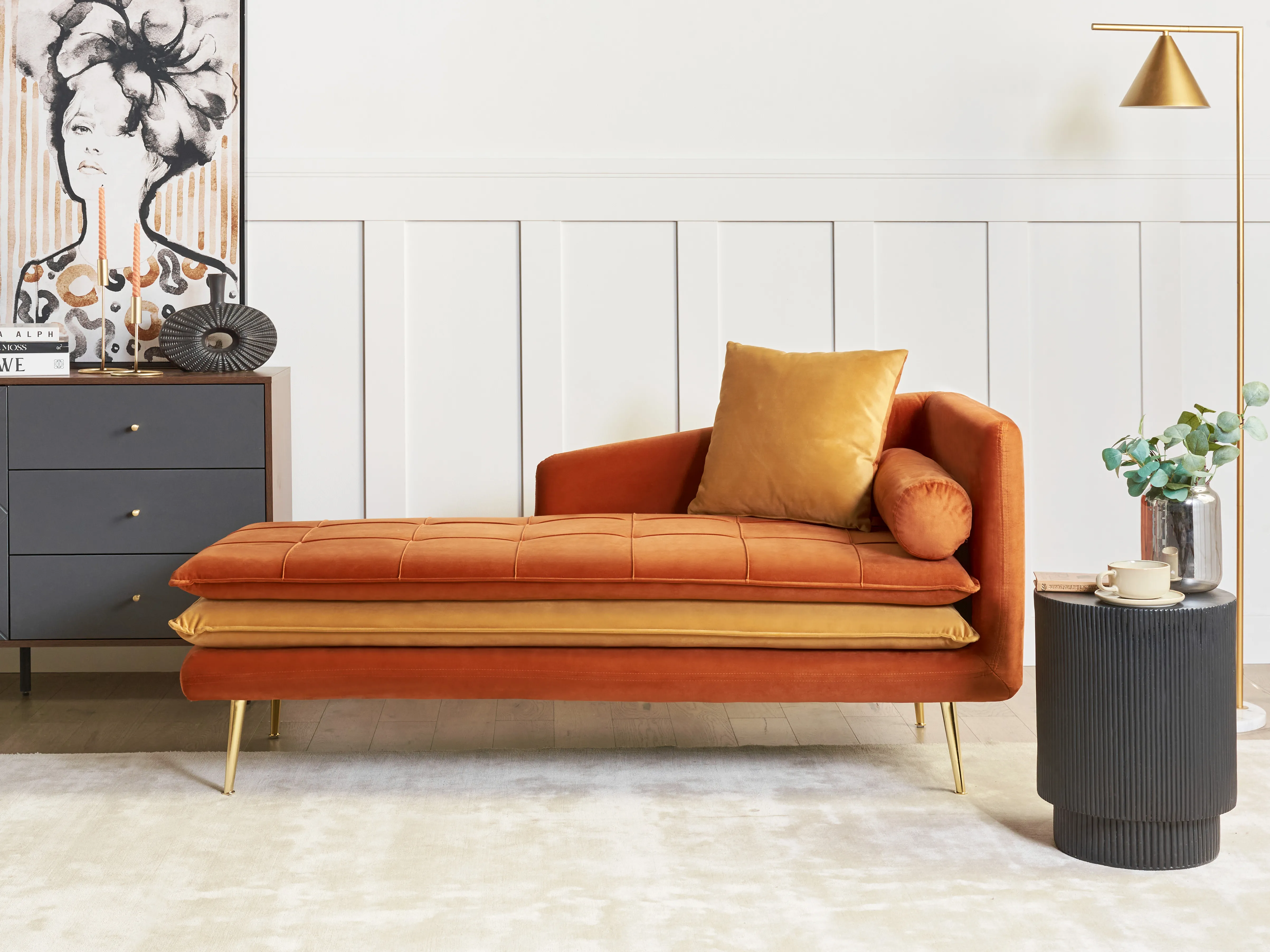 Rechtszijdige chaise longue GONESSE Fluweel Oranje