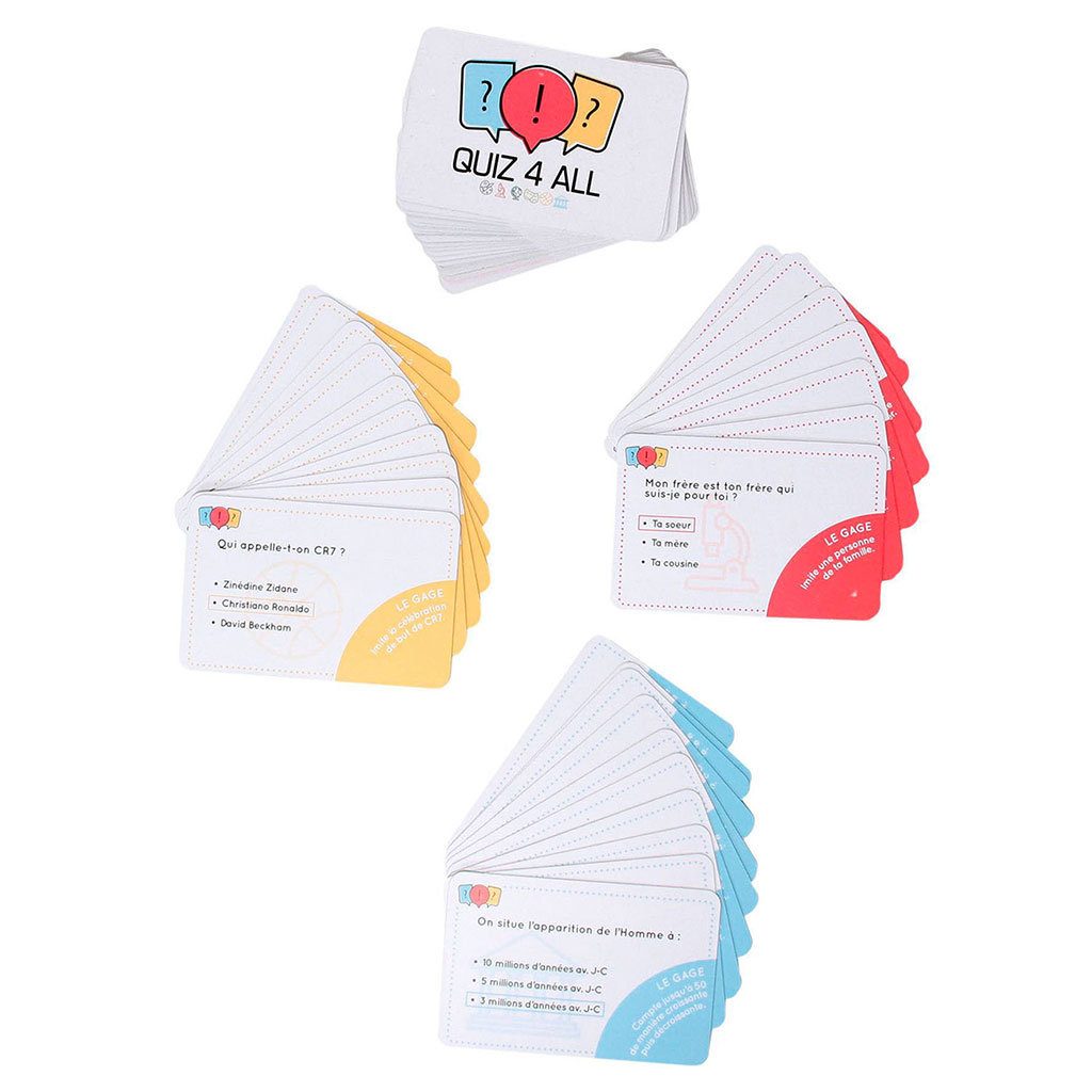 Jeu de cartes quiz 4 all 8.5x0.1x5.5cm