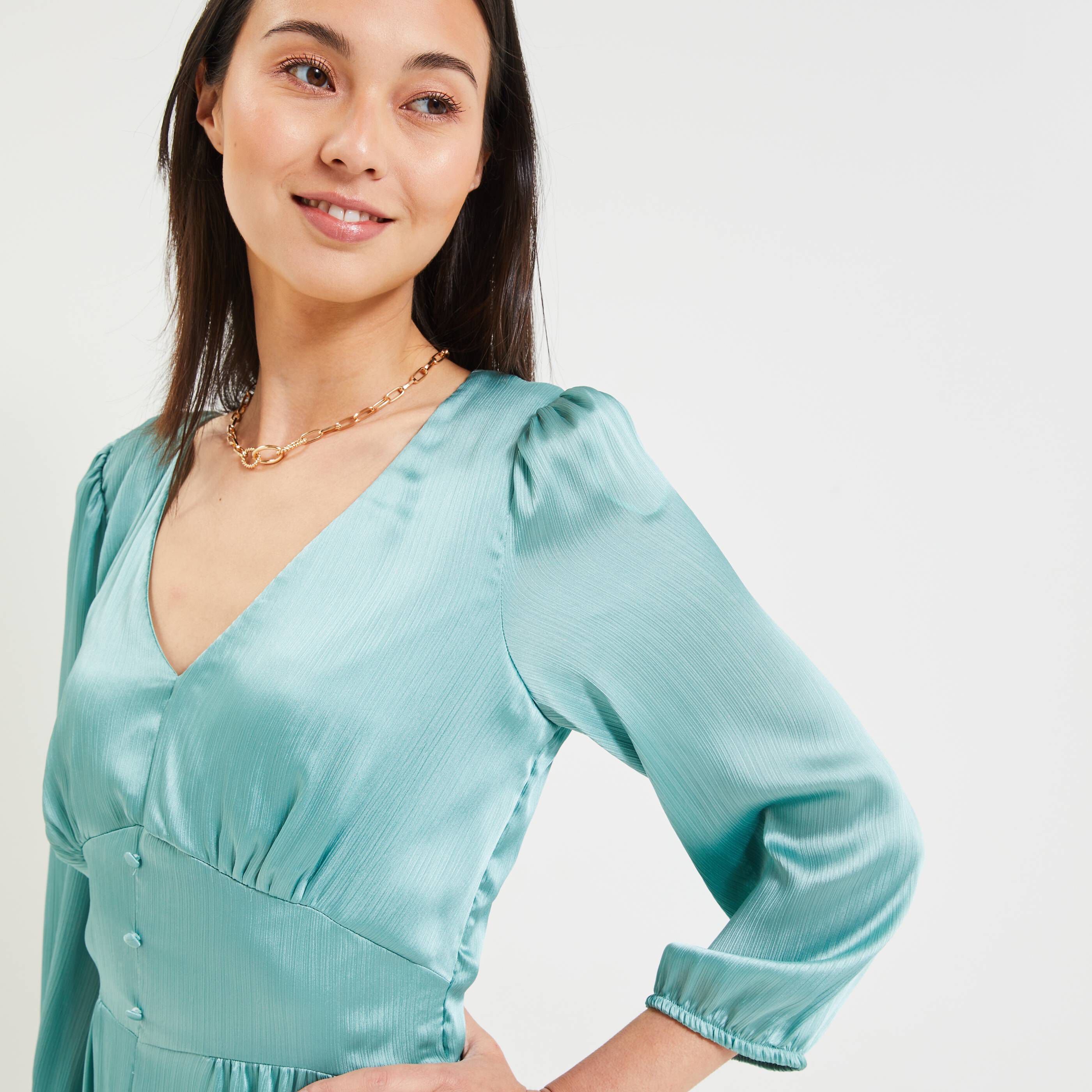 Robe longue habillée femme - BLEU VERT