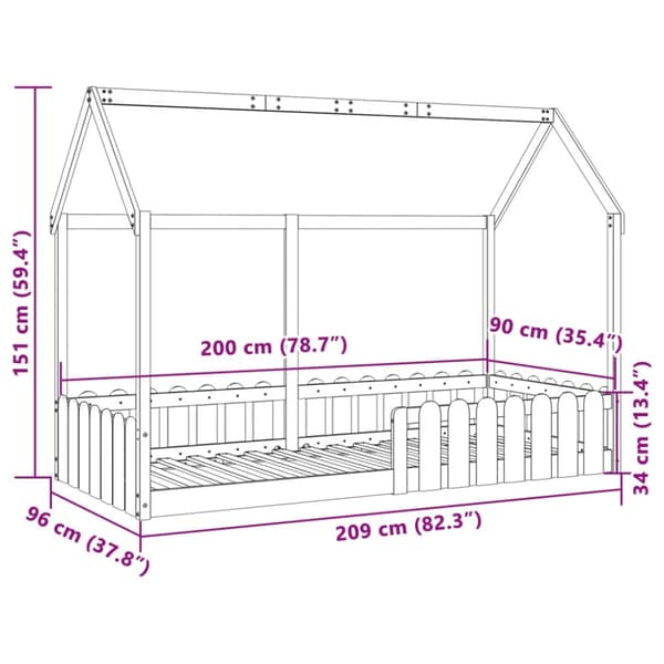 vidaXL Barnesengeramme hus 90x200 cm heltre furu