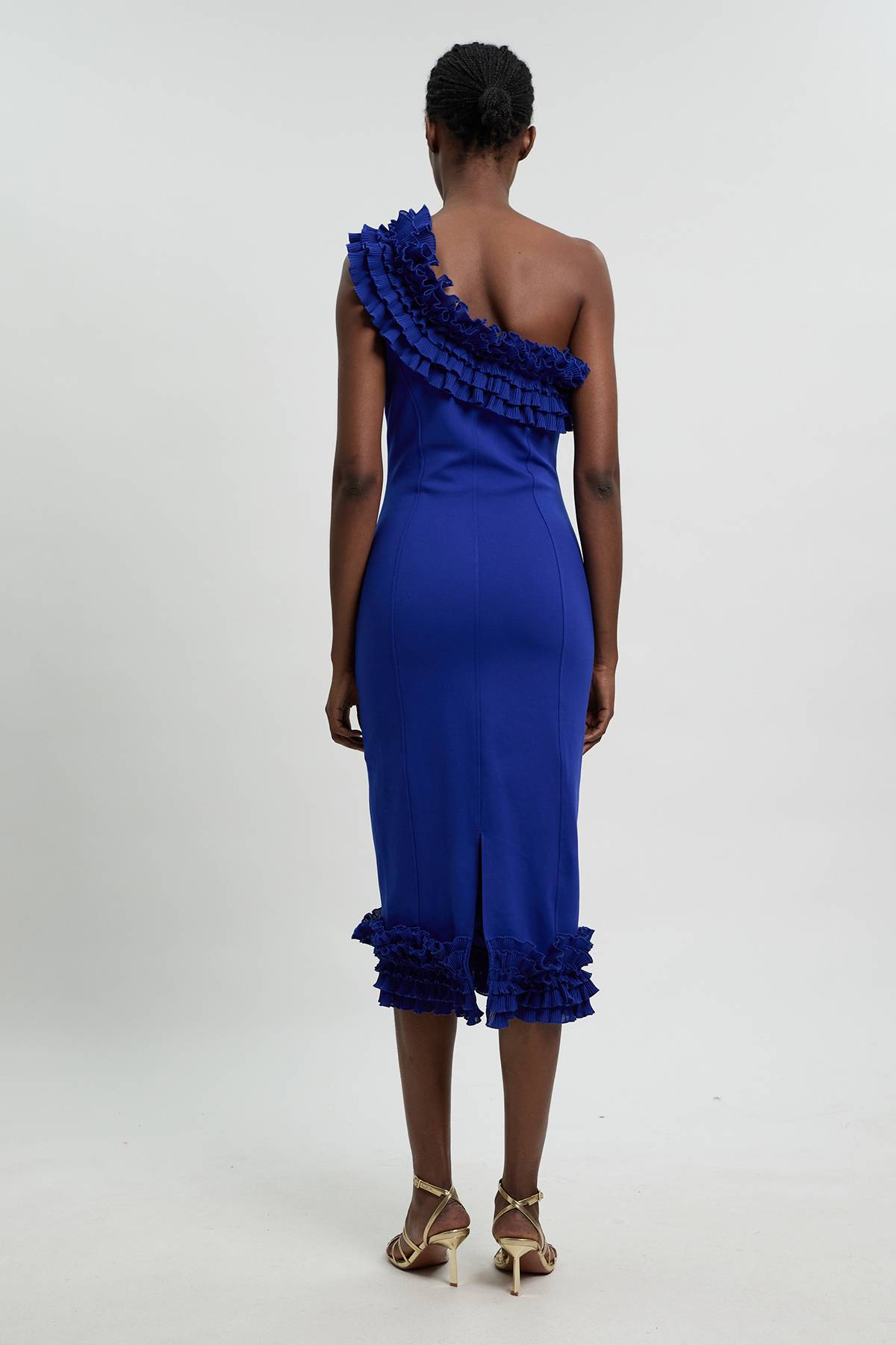 KarenMillen Robe Mi-Longue Asymétrique À Volants Dramatiques Petite