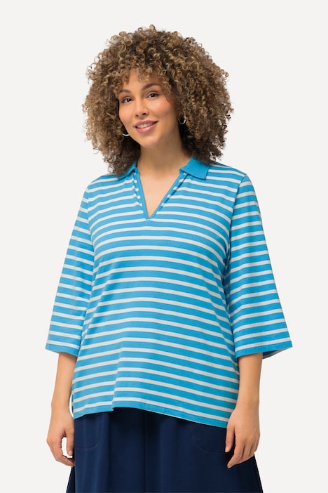 Poloshirt, Ringel, V-Ausschnitt, 3/4-Arm