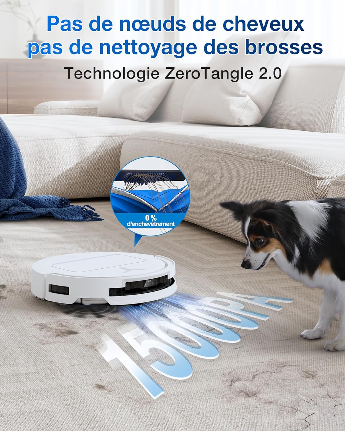 ECOVACS T50 Omni Aspirateur Robot avec Station, Puissance 15000Pa (amélioré par T30 Pro Omni), Brosse latérale et serpillière Extensibles, ZeroTangle 2.0, AIVI 3D 2.0, Lavage à l'eau Chaude 75℃,Blanc