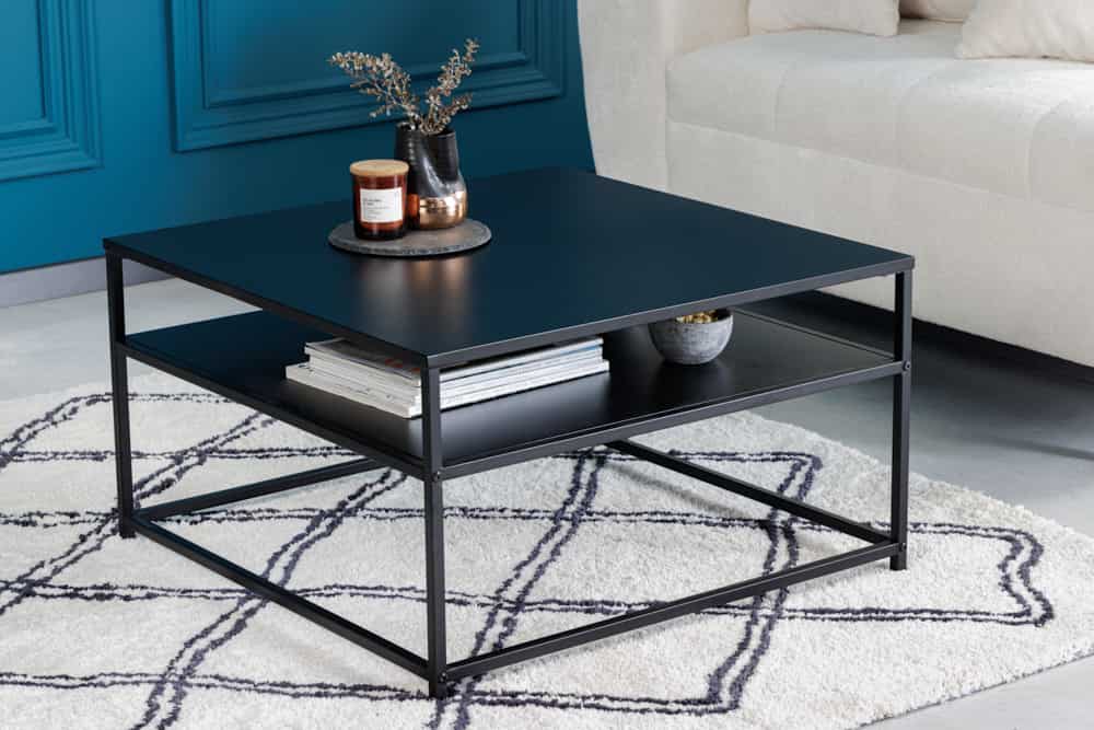 Moderner Couchtisch DURA STEEL 70cm schwarz Metall mit Ablagefach