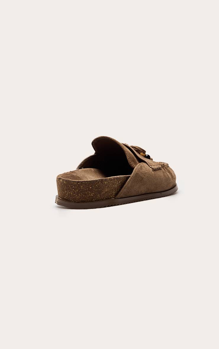 Taupe Mule À Semelle Anatomique En Synthétique Avec Détail Pompon