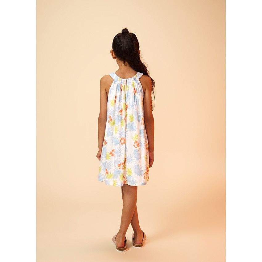 Robe en coton imprimé fleuri pour fille - Blanc