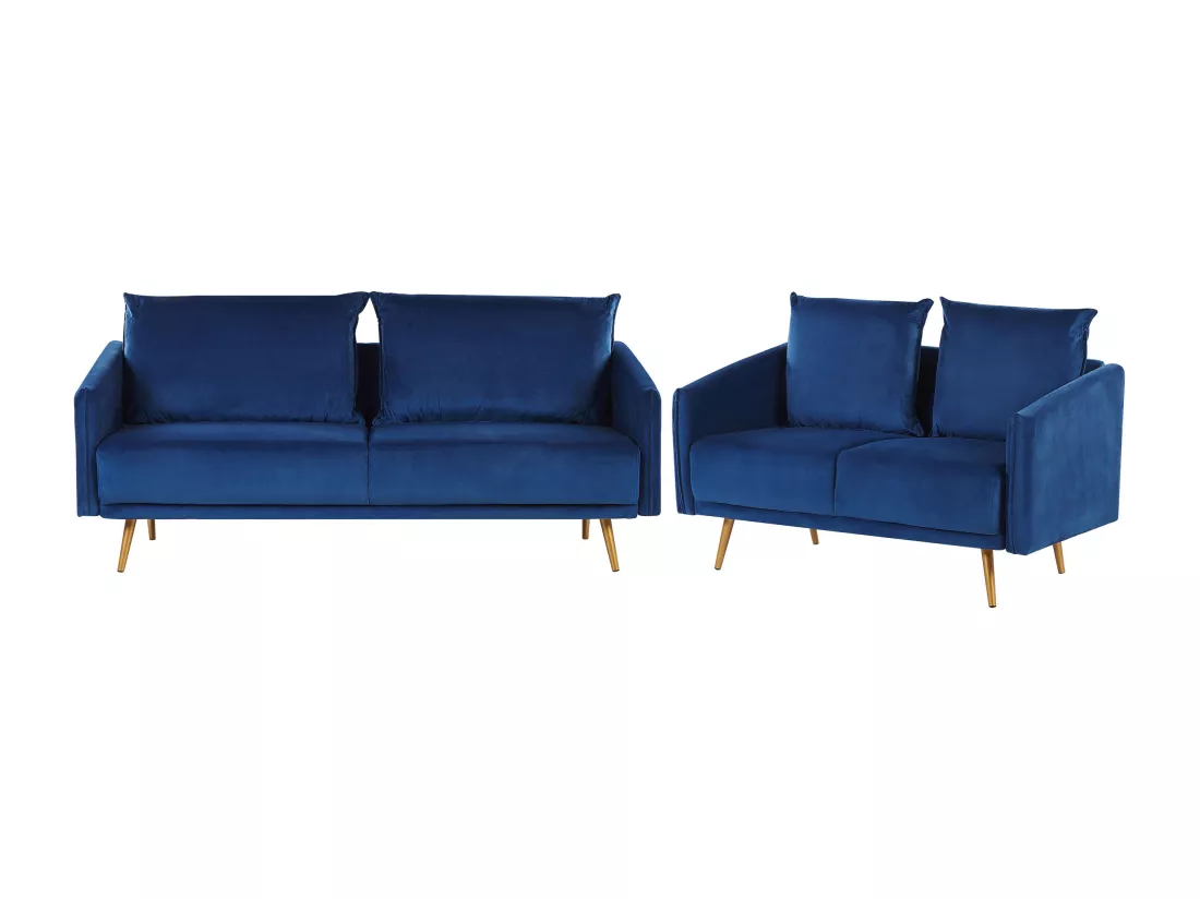 Ensemble de canapés 2 + 3 places en velours bleu marine MAURA