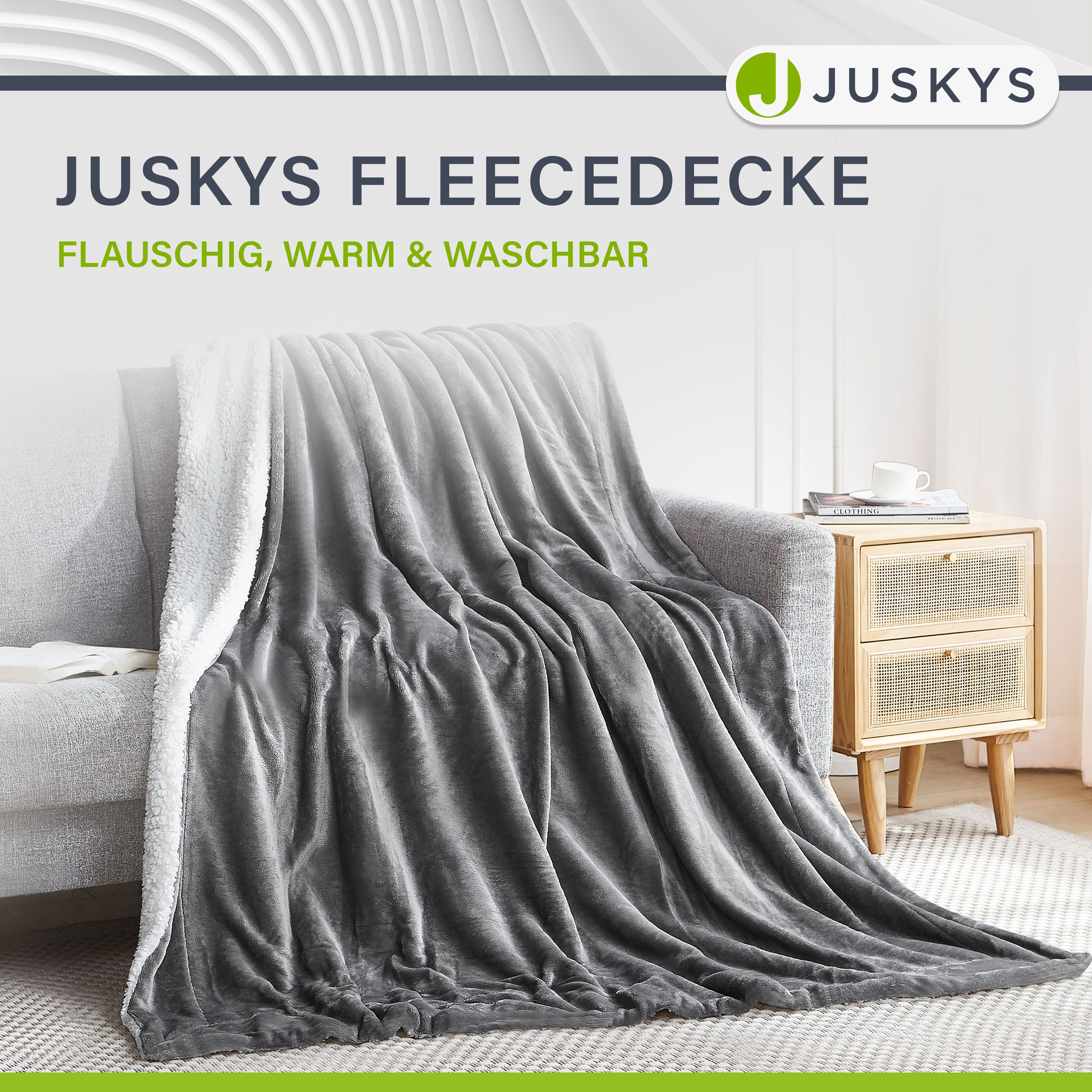 Juskys Fleecedecke 150x200 cm mit Sherpa - flauschig, waschbar - Decke für Bett & Couch - Dunkelgrau