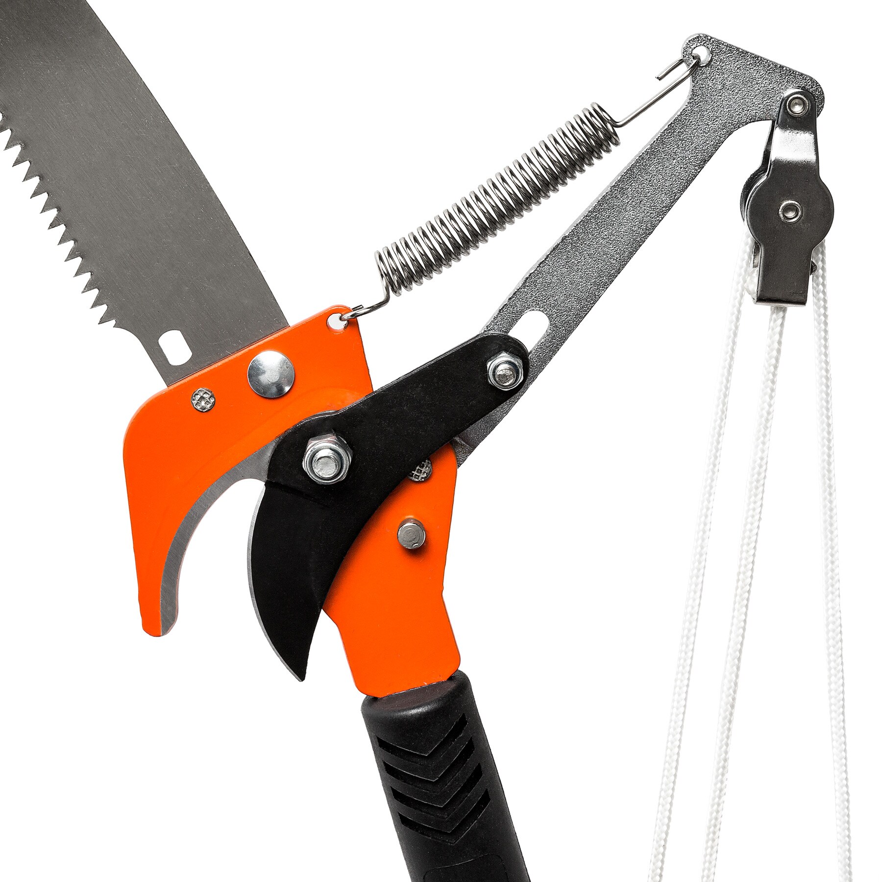 tectake® Teleskop-Astschere, mit Seilzug und Säge, Schnittkapaziät 30 mm, rutschfester Griff