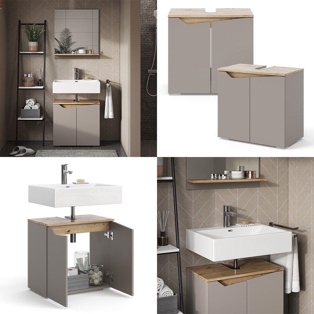 Vicco Waschbeckenunterschrank Marelle Greige Eiche 60 x 57,5 cm mit 2 Türen