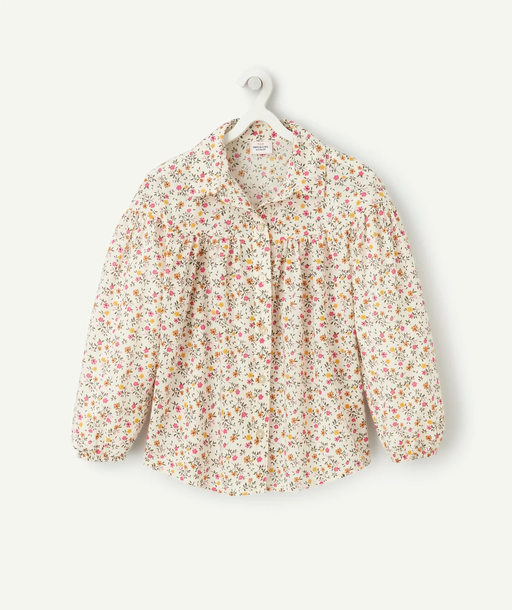 CHEMISE MANCHES LONGUES FILLE AVEC IMPRIMÉ FLEURI ET FRONCES