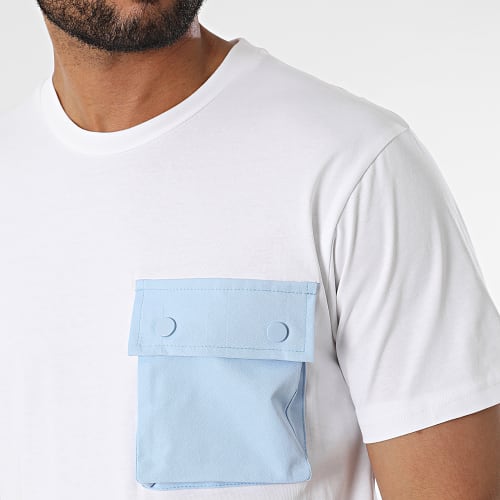 Tee Shirt Poche T8815 Blanc Bleu Clair