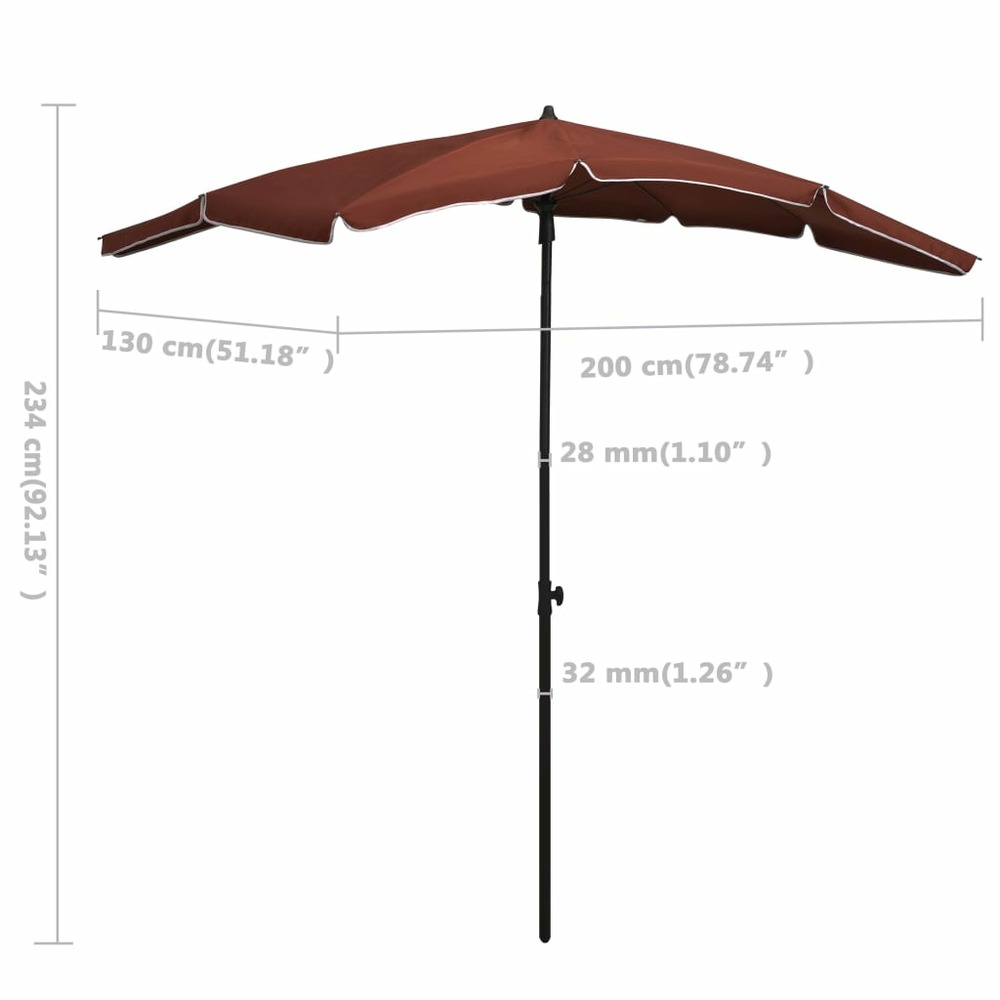 Parasol de jardin avec mât 200 x 130 cm terre cuite