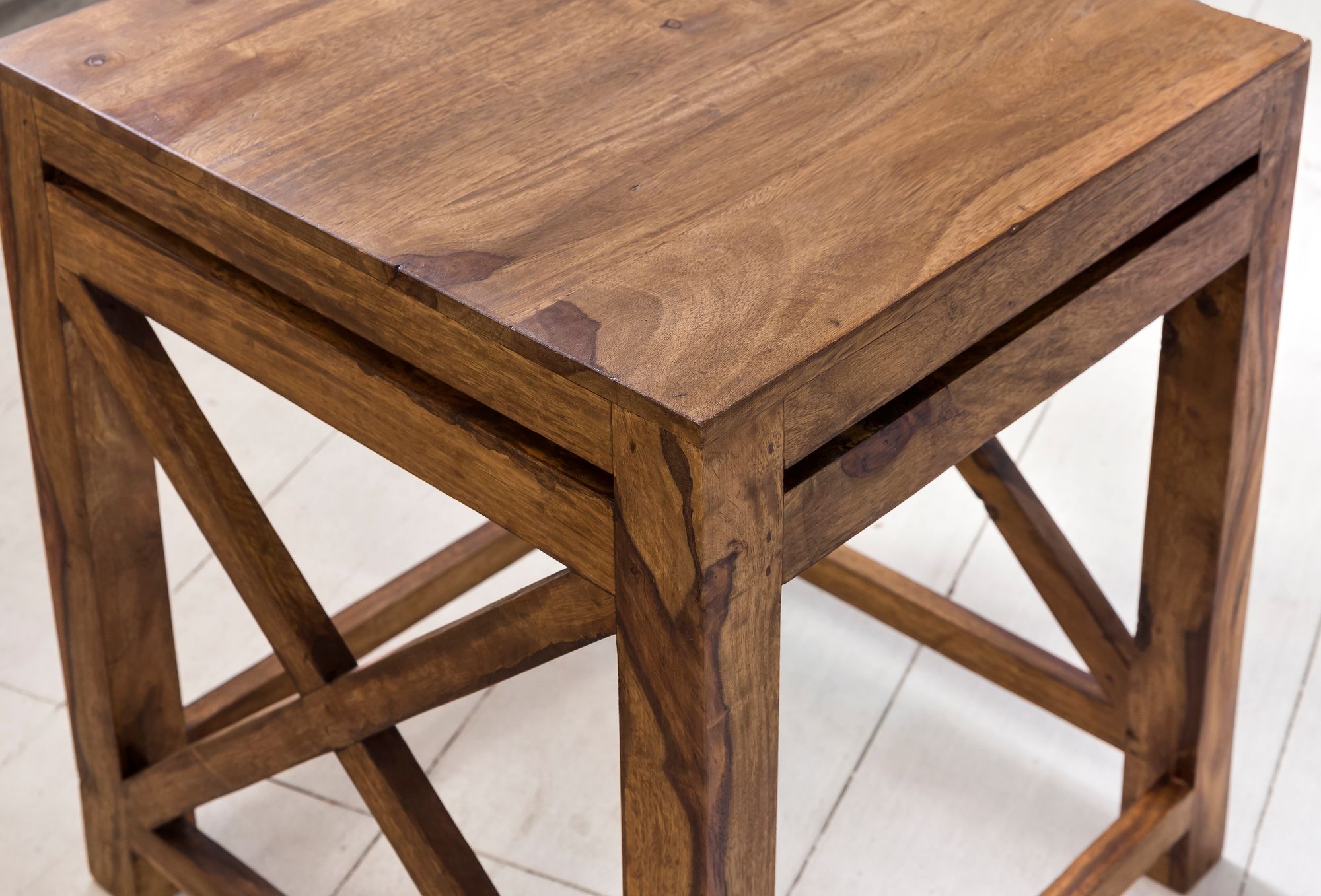 FineBuy Sheesham Massivholz Beistelltische 2er Set Satztisch 40 x 50 x 40 cm