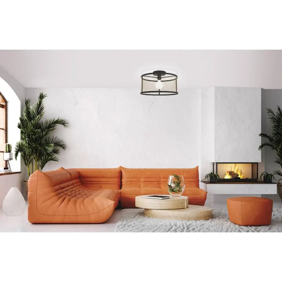 EGLO Dellow plafonnière - E27 - Ø 45 cm - Zwart/Geelkoper