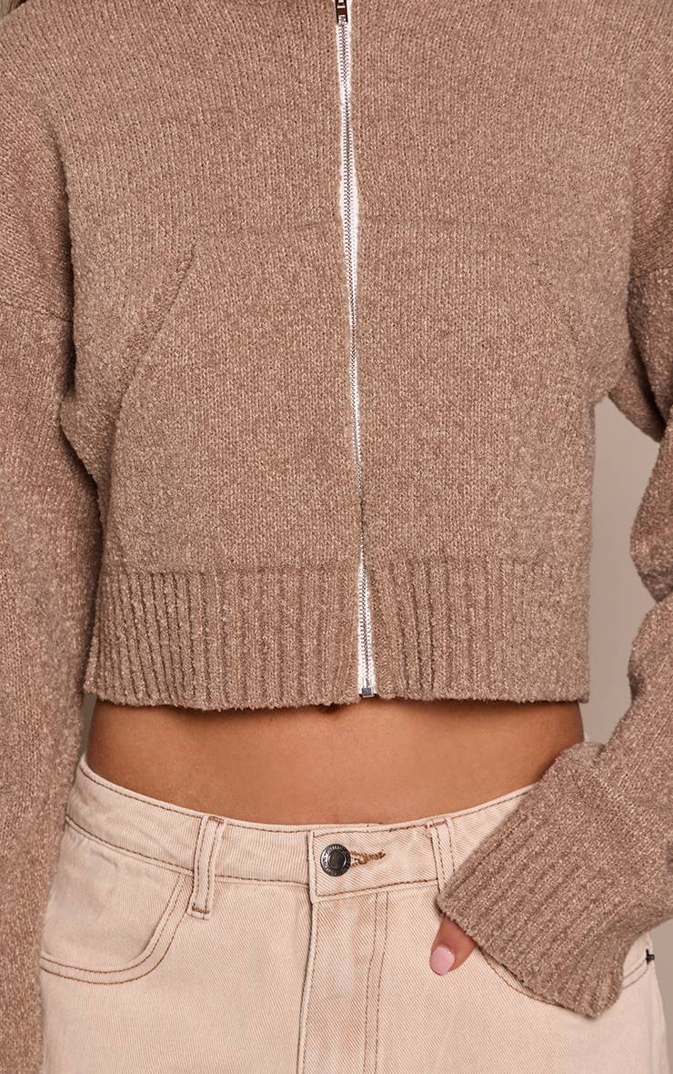 Taupe Sweat À Casynthétiqueche Zippé En Maille Bouclée Taupe