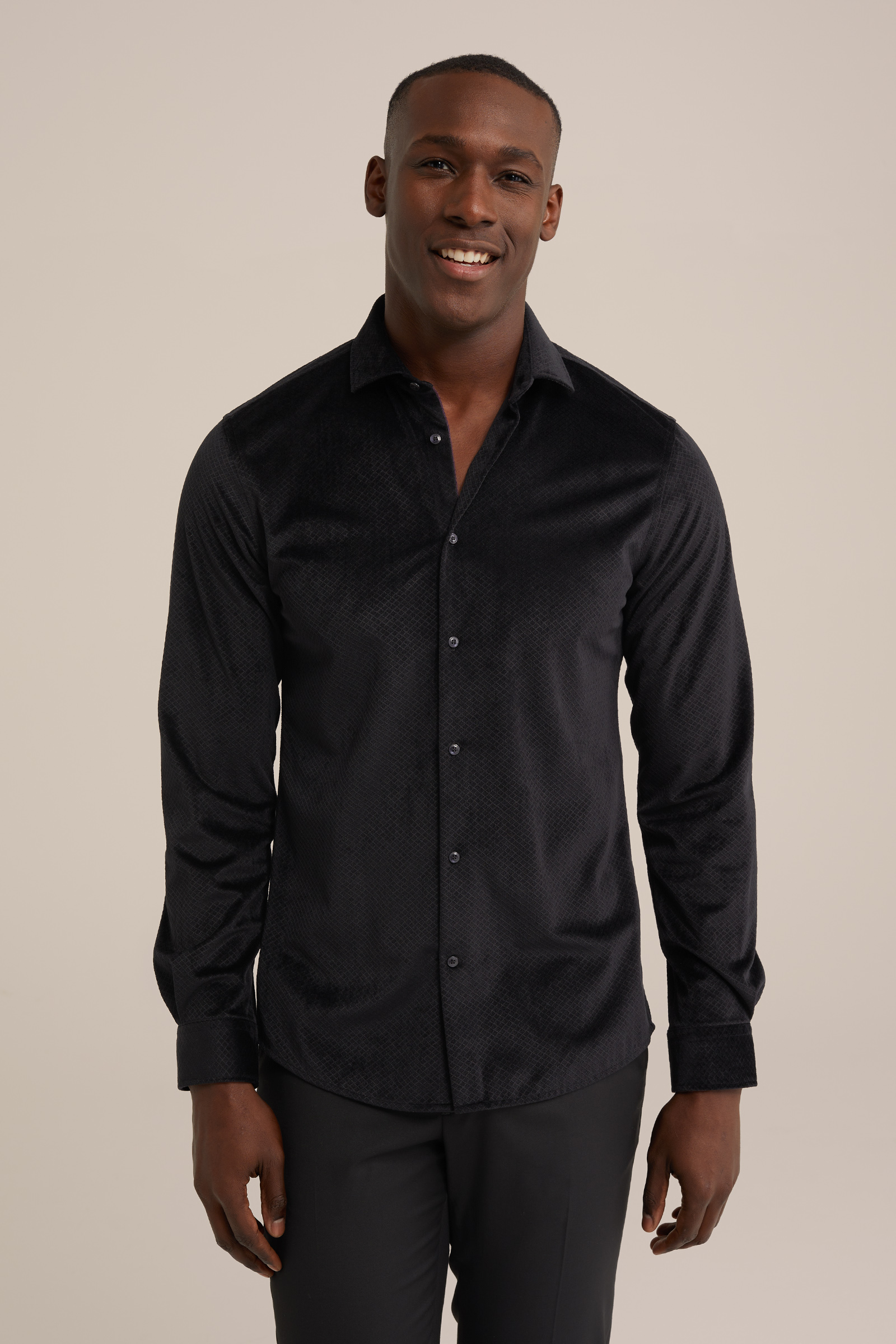overhemd van velvet met structuur WE Fashion Zwart