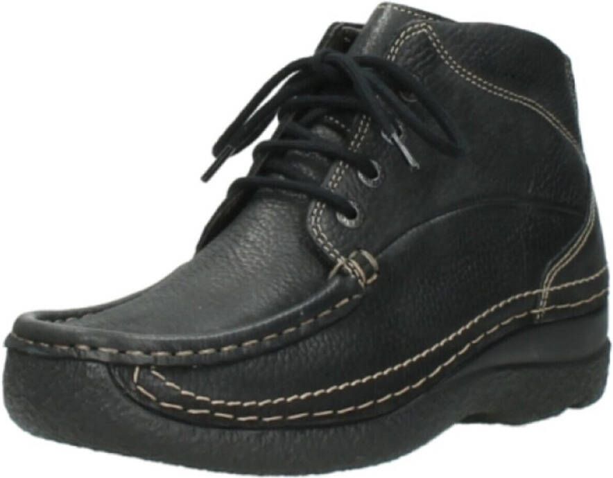 Wolky Dames Hoge veterschoenen 06242 Roll Shoot Zwart