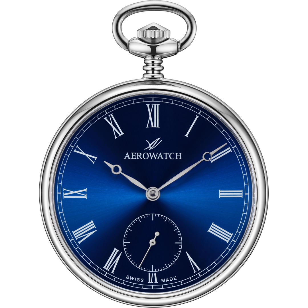 Aerowatch Taschenuhr Lépine Mechanical Silbrig / Blau Ø 48.5mm