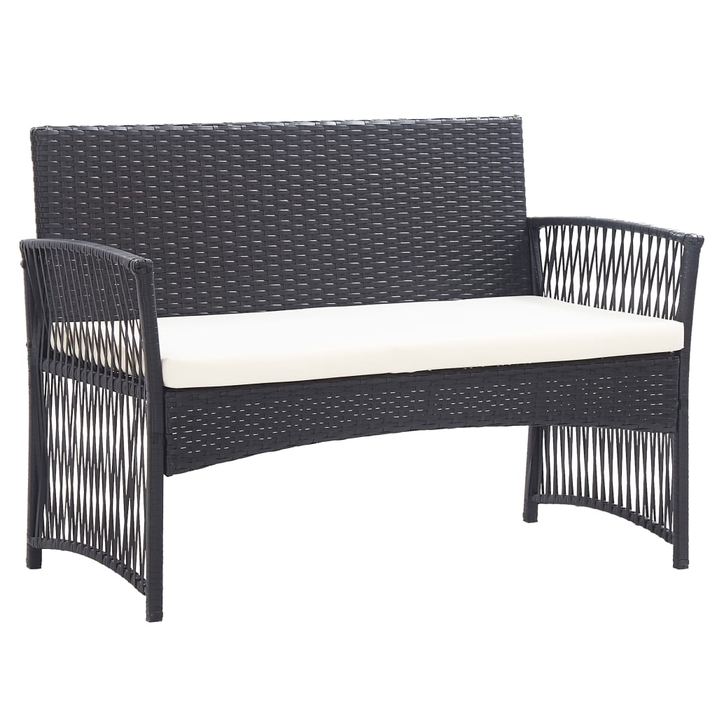 Salon de jardin meuble d'extérieur ensemble de mobilier 4 pièces avec coussin résine tressée noir