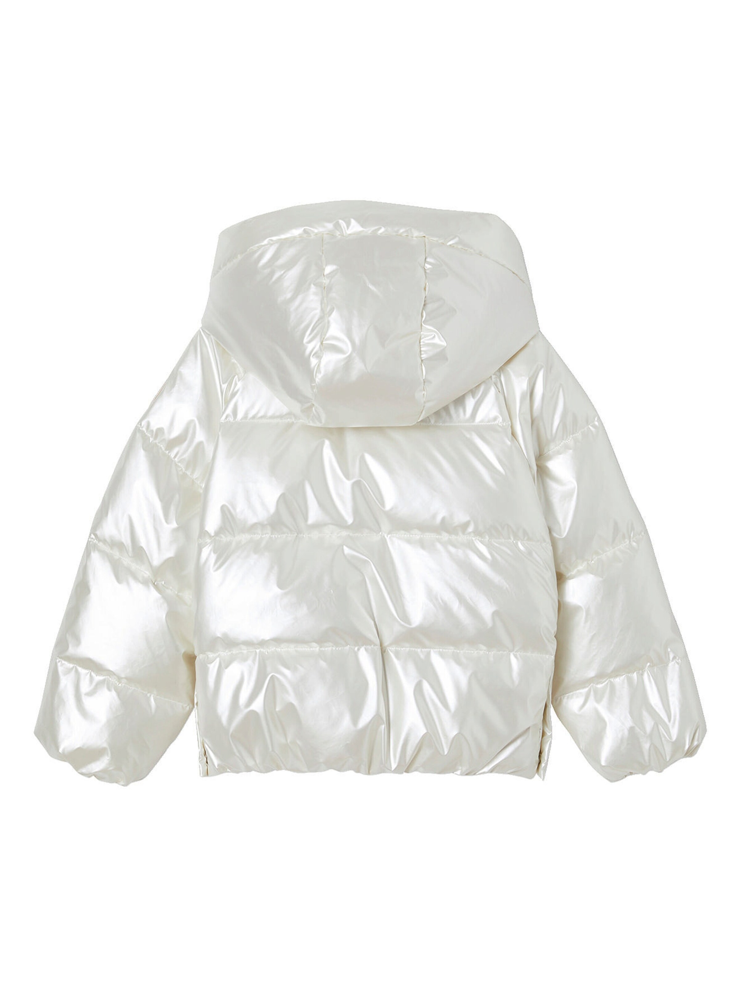 Vertbaudet Mädchen Kapuzen-Steppjacke in Perlmutt-Optik, Wattierung Recycling-Polyester wollweiß