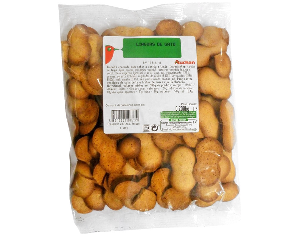 LÍNGUAS AUCHAN DE GATO CROCANTE CANELA LIMÃO 200G
