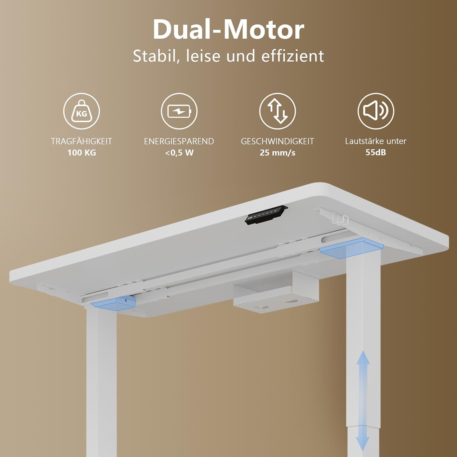 Höhenverstellbarer Schreibtisch, 180x80cm, Elektrisch Stehschreibtisch mit Dualmotor, Touchscreen,USB-A & Kabelmanagement,25mm Einteilige Tischplatte,ergonomischer Bürotisch, Weiß