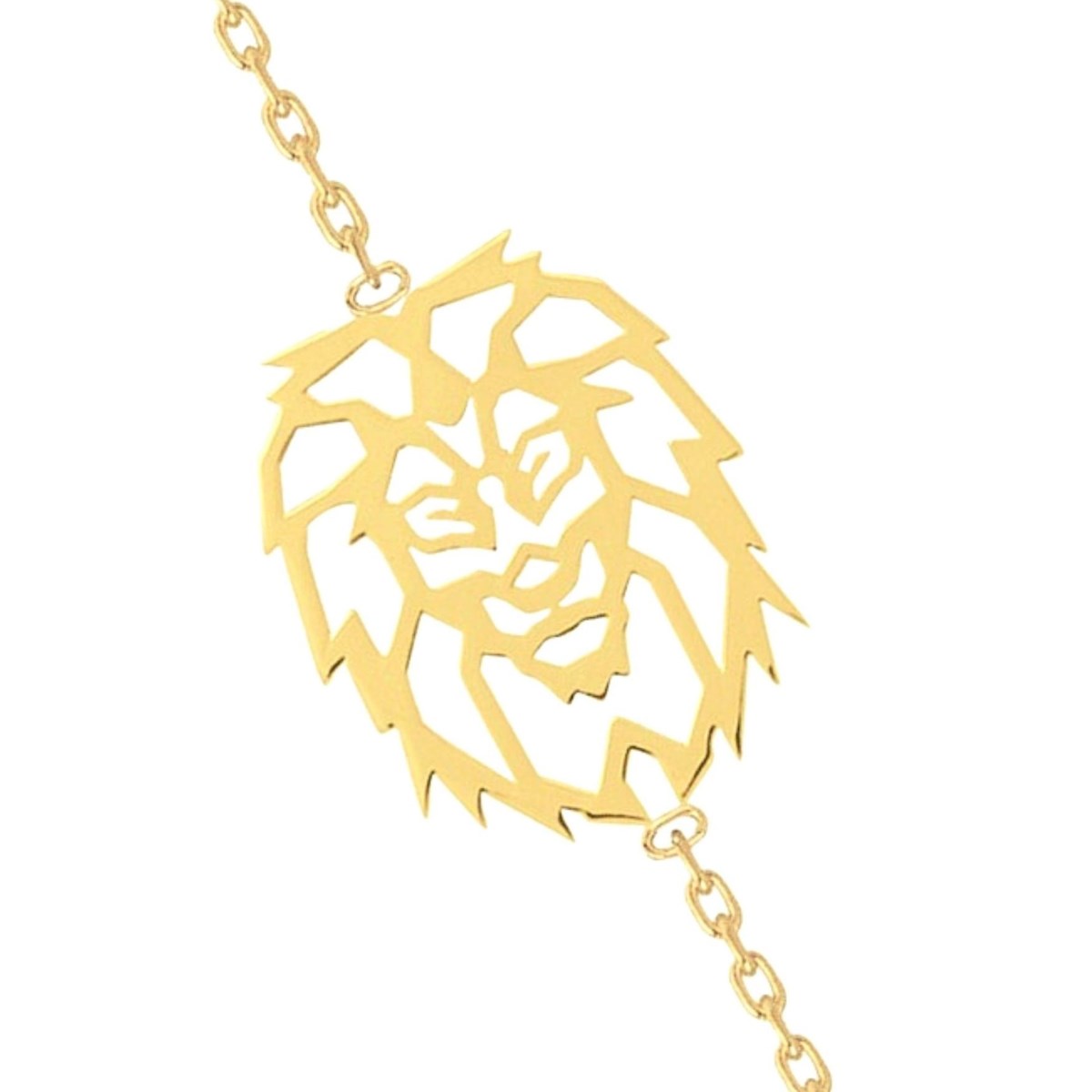 Bracelet breloque totem origami tête de lion en plaqué or- 18cm