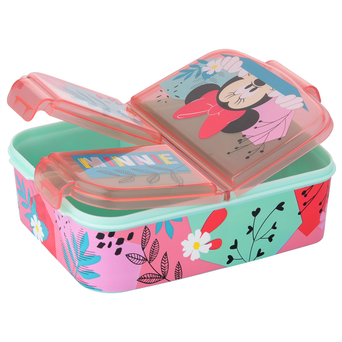 Topolino Minnie Maus Brotdose mit 3 Fächern mint / rosa