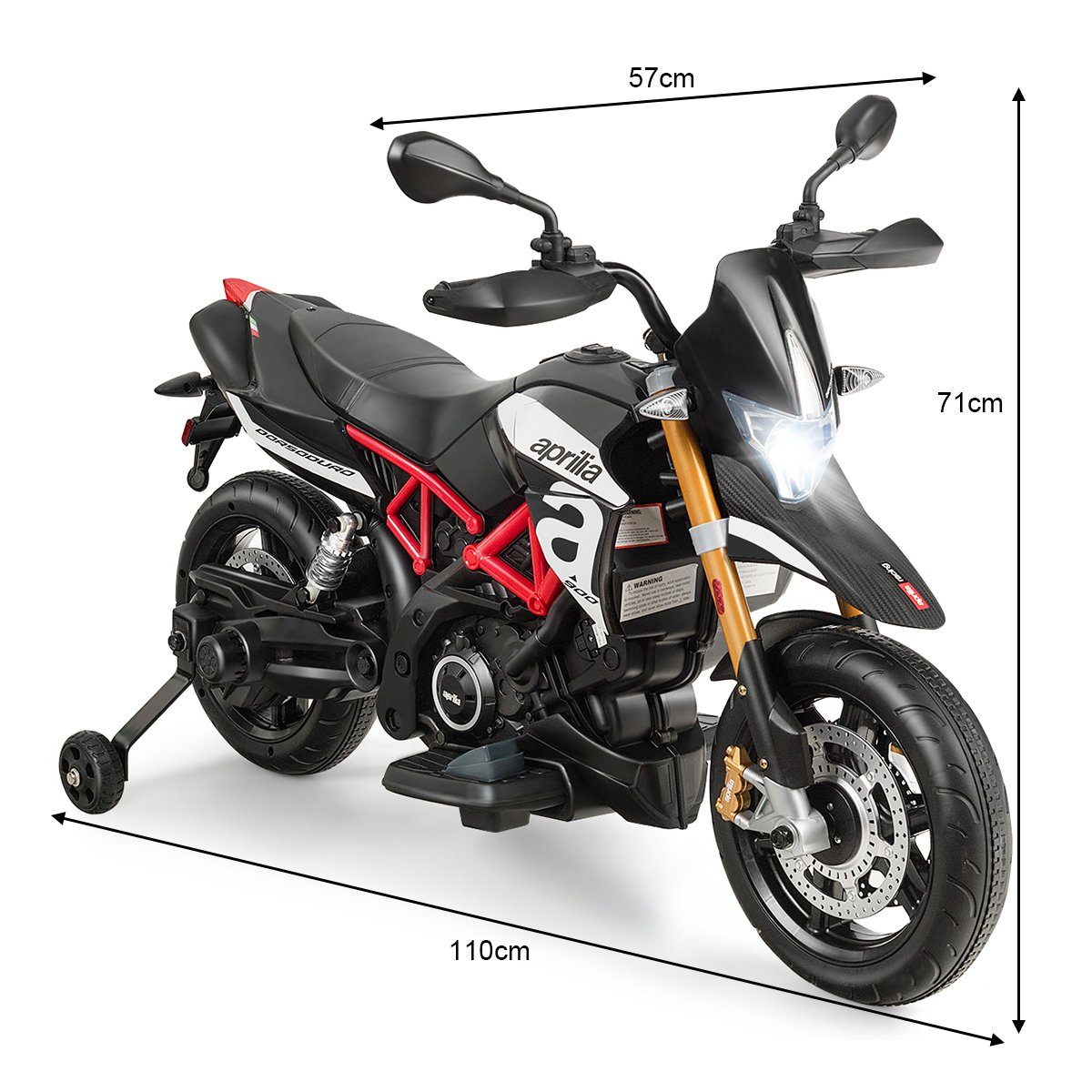 Motocicleta elétrica infantil COSTWAY, com rodinhas de apoio, LED e música.