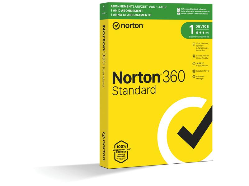 Norton Norton 360 Standard Box, 1 Device, 1yr, 10GB Cloud S Mehrere Schutzebenen für Ihre Geräte und Funktionen für Ihre Online-Privatsphäre.